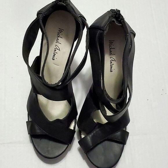 Michael Antonio Black Leather Crossed Party Event Stiletto Heels 7.5 - Picture 4 of 14